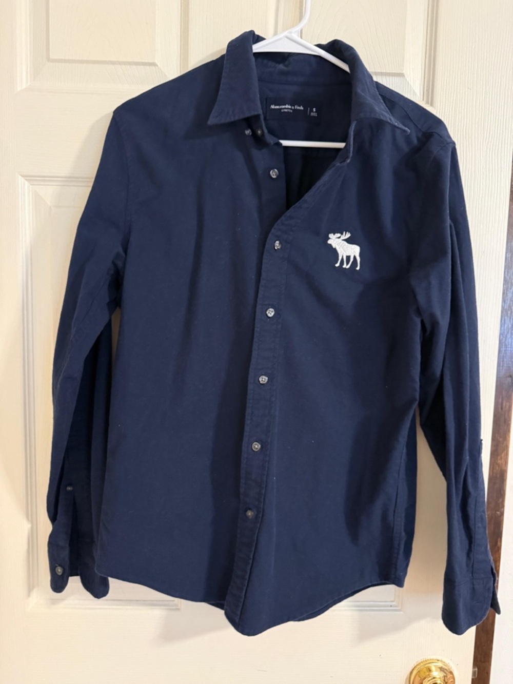 Abercrombie & Fitch Navy Long-Sleeve Button-Down with Moose Logo
